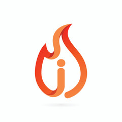 fire flame logo with letter i sign