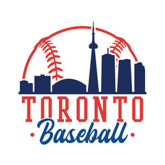 Toronto, ON, Canada Baseball Skyline City Silhouette Vector. Softball Design Style Icon Symbols. Sport America Ball.