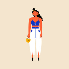 Abstract woman portrait. Cartoon glamour character casual cloth, cute model street fashion. Vector isolated illustration