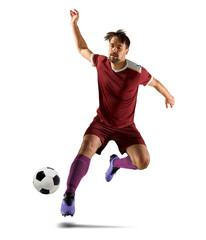Soccer player in action on white background