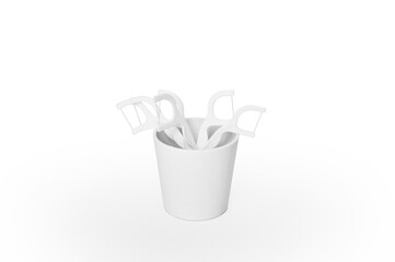 white mock up of toothpicks made of dental floss and plastic on white background