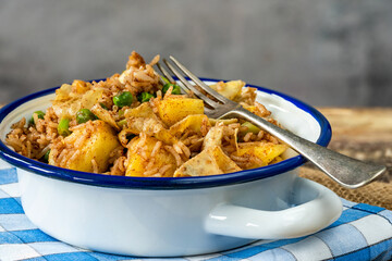 Spicy pineapple fried rice with green peas