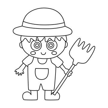 recommend clip art: Happy farmer or gardener line art icon