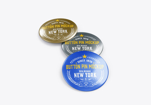 Metallic Button Pins Mockup