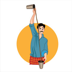 chai wala cartoon character Indian, Pakistani street tea seller