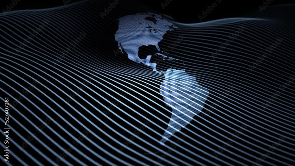 Aufkleber slow motion earth globe rotation with curve lines motion seamless looping animation. concept digital