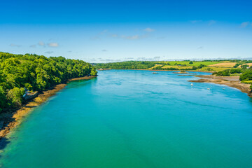 View of Menai Strait between the island of Anglesey and mainland Wales
