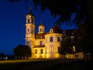 Fototapeta na wymiar Illuminated Benedictine abbey Ottobeuren