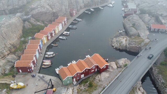 Aerial drone shot of Smogen in the mist