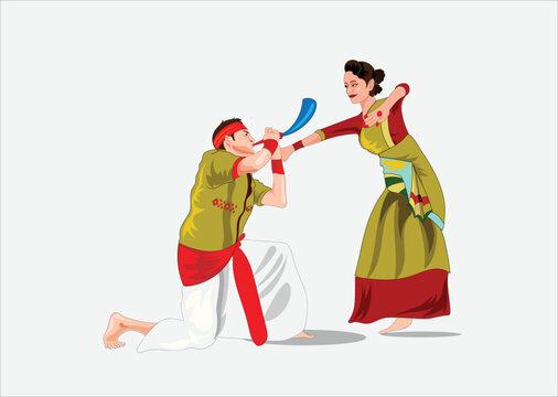 Bihu dance vector illustration on white background