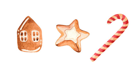 Christmas baking. Gingerbread Cookie. New Year's sweets. Set of holiday sweets on an isolated background
