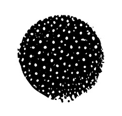 Black circle with white dots inside, minimalistic abstract illustration, isolated on white background.