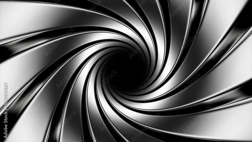 Poster rotating spiral tunnel with metal lines. design. rotating circular tunnel made of metal strips. stee