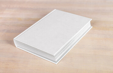 Book, diary or photo album mockup with white empty cover. Angle view. Reading, study, education...
