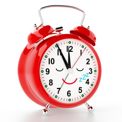 Cute sleeping red alarm clock, isolated