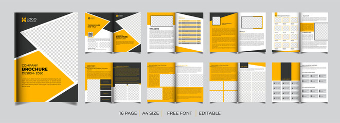 Fototapeta na wymiar Creative Company brochure template layout design, yellow with black color shape minimalist business brochure template design Premium Vector