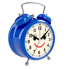 Funny alarm clock on white background. 3D rendering