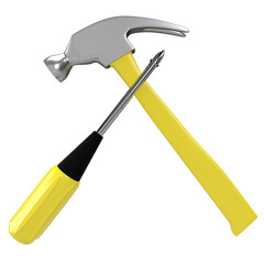 Hammer and screwdriver on white background. 3D rendering
