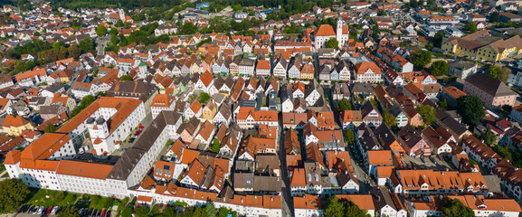 Aerial view around the old town of the city Günzburg  in Germany, Bavaria on a sunny day in summer