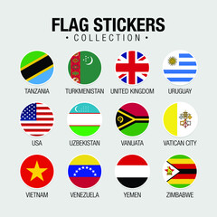 National Flags Of The World Stickers With Names. Circled Flags, Circular Design Stickers