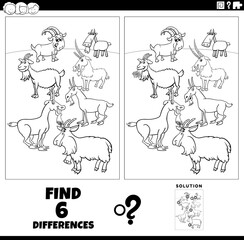 differences game with cartoon goats coloring page