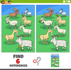 differences game with cartoon goats farm animal characters