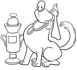 cartoon dog with a cup from the dog show coloring page