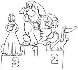 cartoon dogs on the podium at the dog show coloring page