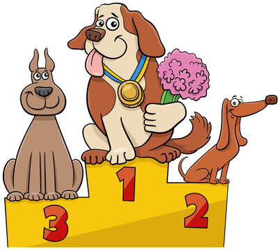 Three Cartoon Dogs On The Podium At The Dog Show