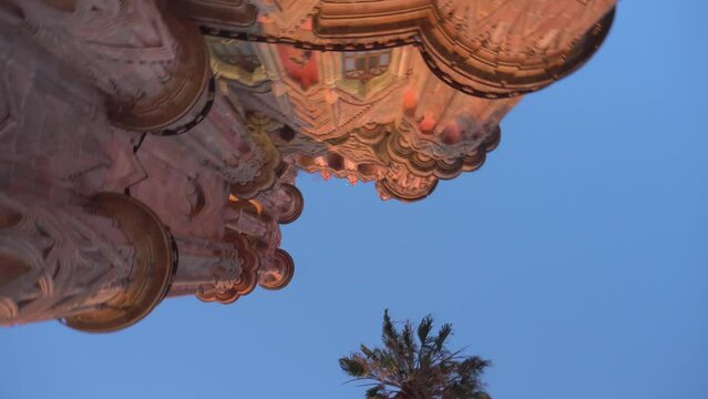 Smooth Gimbal Footage of great Parroquia de San Miguel Arcangel pink sandstone church in San Miguel de Allende, Mexico