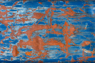 Surface of an old blue rusty container, background image