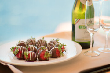 chocolate covered strawberries with champagne
