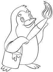 Obraz premium Penguin with a brush. Element for coloring page. Cartoon style.
