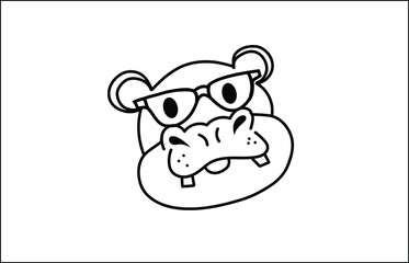 Hippopotamus face drawing vector illustration 