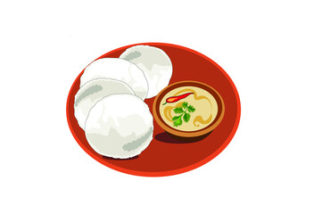 idly sambar with chutney vector illustration