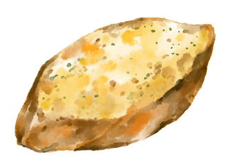 Garlic bread crispy baked appetizer watercolor painting illustration