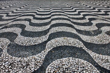 Pavement  in front of the amazon theatre, represents motion of sea waves in black/white, Manaus,...