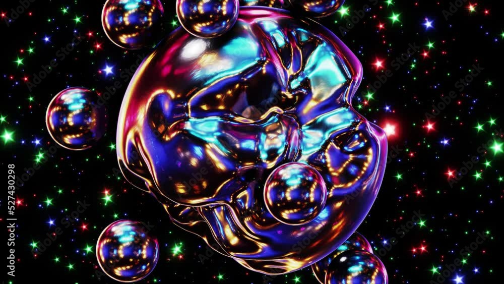 Aufkleber realistic looping 3d animation of the morphing iridescent alien alloy sphere with satellites against