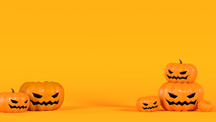 Halloween orange Pumpkin with glowing faces on the background. Mockup. 3D Rendering illustration