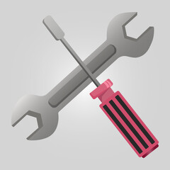 Wrench key and screwdriver tools crossed.