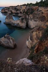 cliffs in the Algarve region of Portugal. Rock formations and sea
