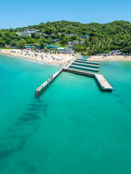 An aerial view of Crash Boat Beach, Aguadilla, Puerto Rico. A very popular beach for loacal and tourists.