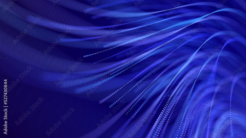 Poster digital background with movement of glowing particles. complex technologies of big data. 3d renderin