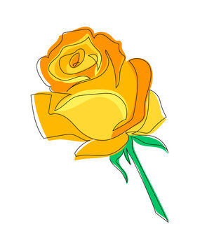 recommend clip art: Rose drawn in the style of one continuous line. Yellow rose. Stock vector illustration, isolated on white background.
