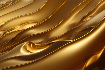 abstract gold waves and shapes background, luxurious silk satin fabricwallpaper, 3d render, 3d illustration