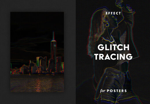 Negative Artwork Poster Glitch Photo Effect Mockup