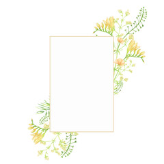 Watercolor tropical leaves frame, floral greenery trendy Hand painted isolated illustration, tropic summertime jungle motif banner, birthday greeting, Invitation template