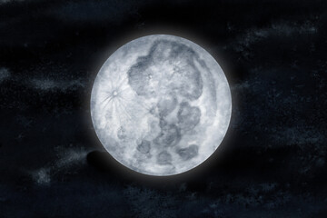 Moon Planet of the Solar System watercolor isolated illustration on white background. Outer Space planet hand drawn. Our galaxy astronomy education material.