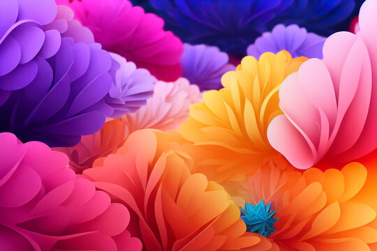 beautiful colourful floral background, abstract nature wallpaper, rainbow color flowers, zen spa aromatherapy massage, 3d render, 3d illustration