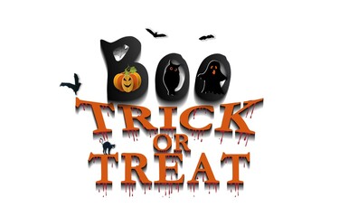 Paper cut Trick or treat greeting card Happy Halloween, vector background
